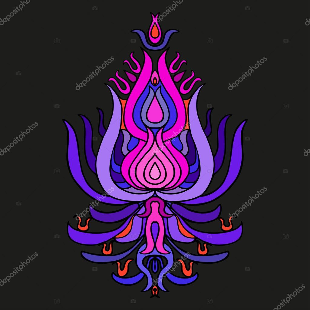 Ornamento floreale indiano disegnato a mano nel colore rosa su sfondo nero di colore possono essere usati e biglietti di auguri stampa su tessuti