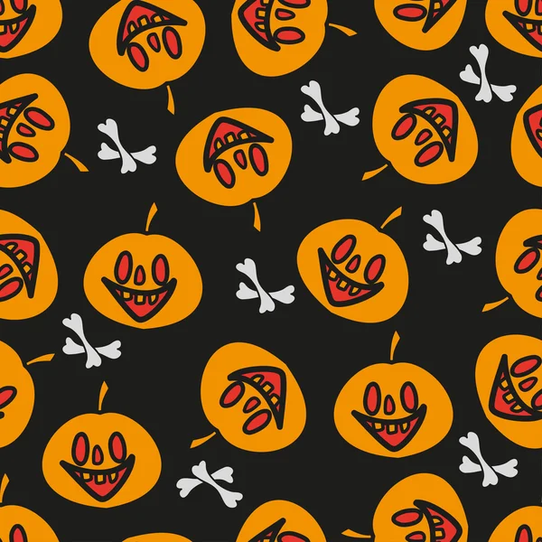 Halloween vector seamless pattern with pumpkin on black — Stock Vector