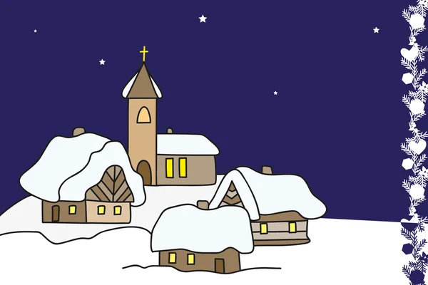 Winter dorp voor kerstkaart — Stockvector