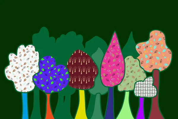 Gestileerde bomen met verschillende patronen vectorillustratie — Stockvector