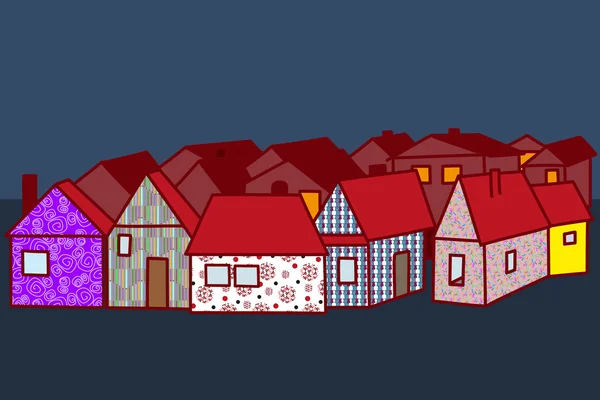 Stylizované domy s různými vzory vektorové ilustrace — Stockový vektor
