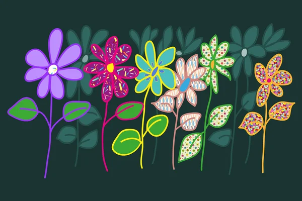 Stylized flowers with different patterns vector illustration — Stock Vector