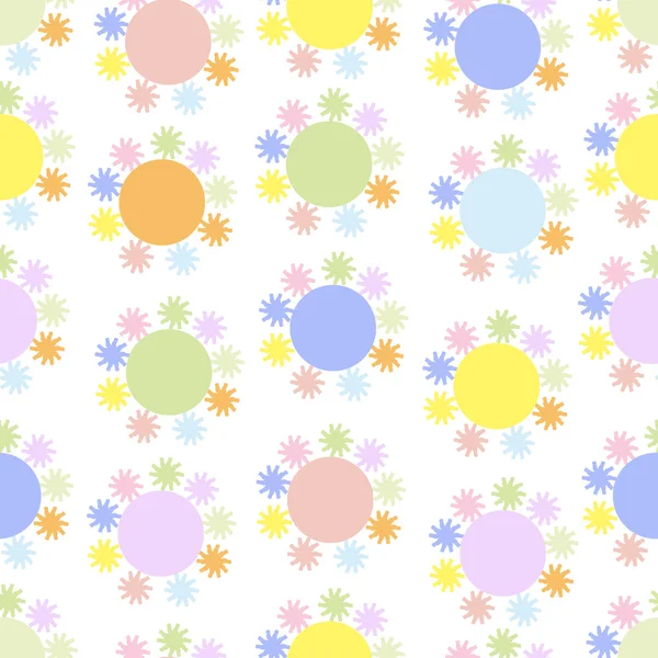 Floral seamless pattern with colorful circles on white — Stock Vector