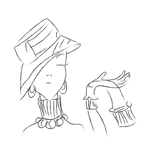 Kadın şapka ve çanta ile anahat — Stok Vektör