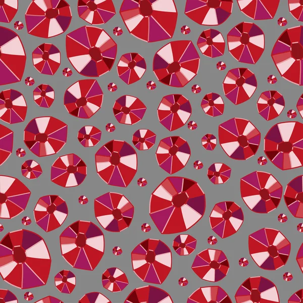 Abstracto geométrico rojo perlas patrón sin costura sobre fondo gris — Vector de stock