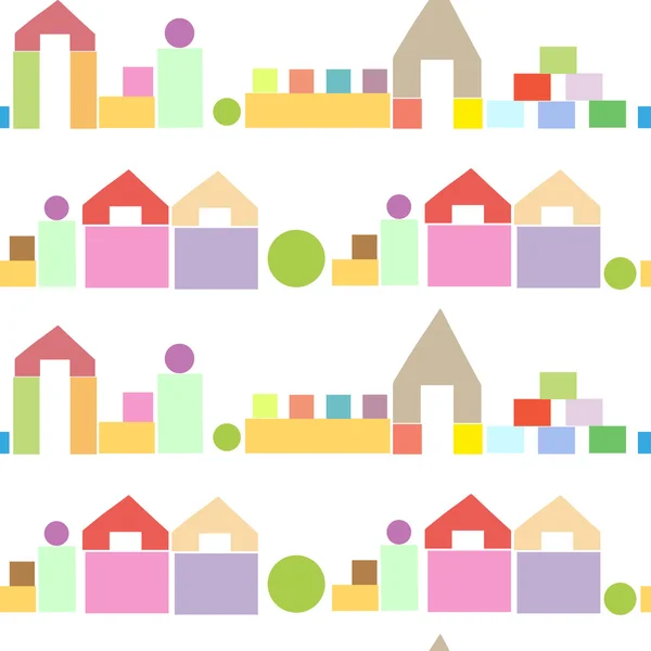 Colorful houses from wooden building blocks seamless pattern — Stock Vector