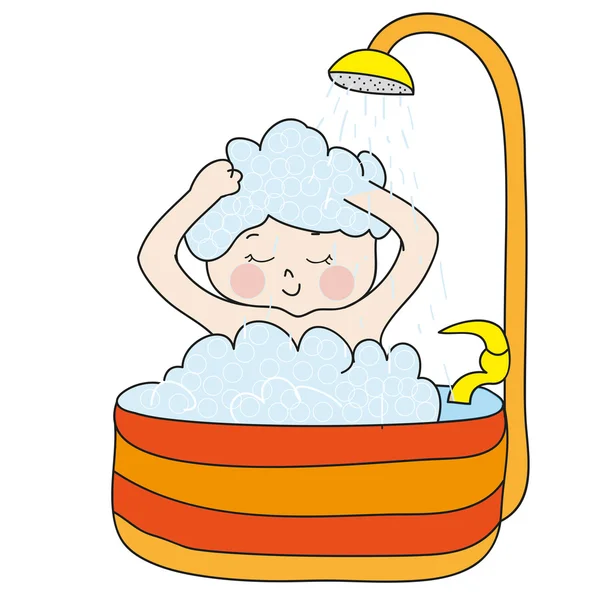 Douche fille dans une baignoire avec mousse — Image vectorielle