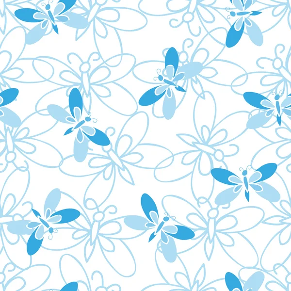 Blue butterfly, abstract seamless pattern on white background. — Stock Vector