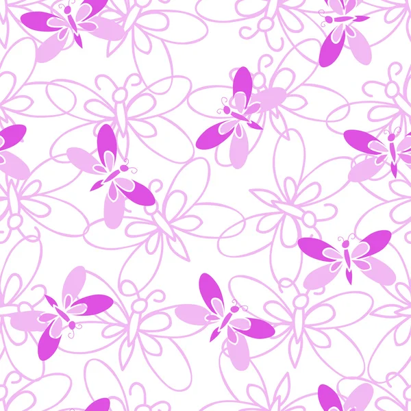 Pink butterfly, abstract seamless pattern on white background. — Stock Vector