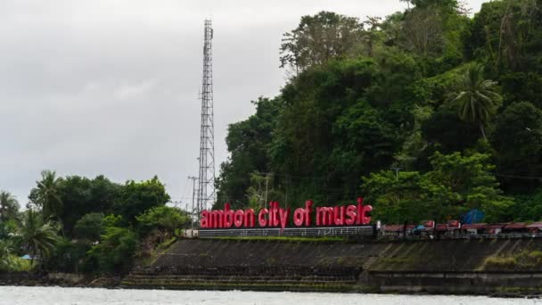 Ambon City Music Monument Sign Cloudy Sky Time Lapse Амбон — стоковое видео