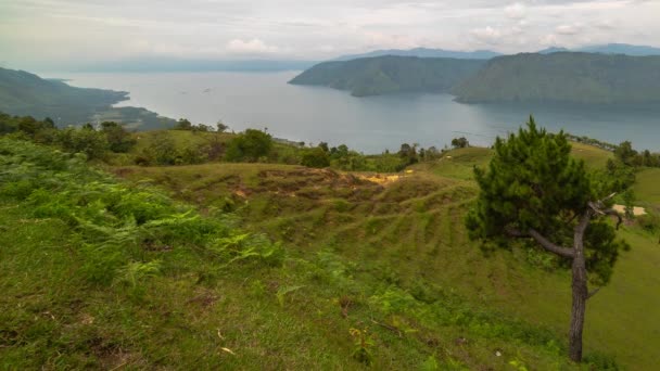 Landschaft Des Tobasees Von Hill Insel Samosir Nord Sumatra Indonesien — Stockvideo