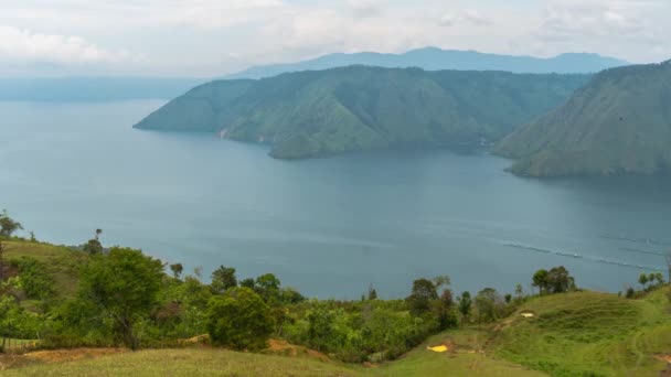 Landschaft Des Tobasees Von Hill Insel Samosir Nord Sumatra Indonesien — Stockvideo