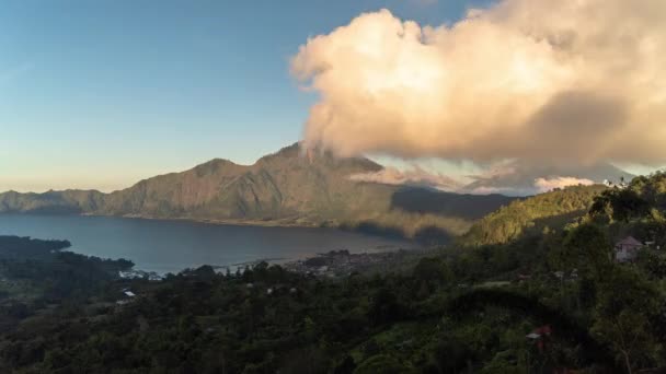 Landschap Van Vulkaan Batur Het Meer Kintamani Bali Indonesië Sunset — Stockvideo