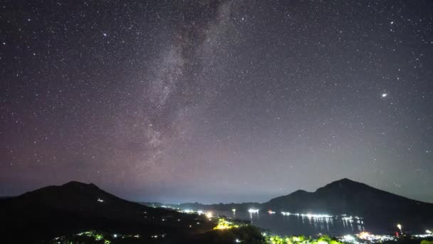 Landschap Van Vulkaan Batur Het Meer Kintamani Bali Indonesië Nachtelijke — Stockvideo