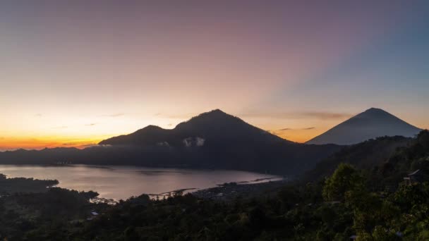 Krásný Východ Slunce Sopky Batur Lake Kintamani Bali Indonésie — Stock video