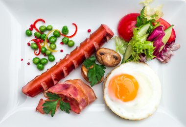 Kızarmış yumurta ile pastırma, sosis 