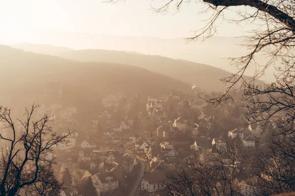 Magischer Goldener Sonnenuntergang Harzer Gebirge Wernigerode — Stockfoto