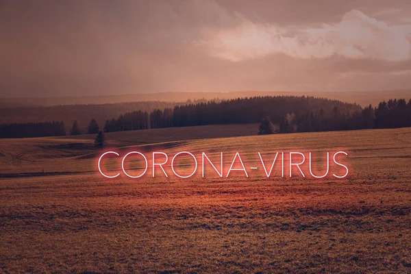 Paysage Avec Des Lumières Rouges Infection Par Virus Corona — Photo