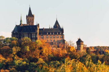 Sonbaharda akşam ışığında Wernigerode Şatosu