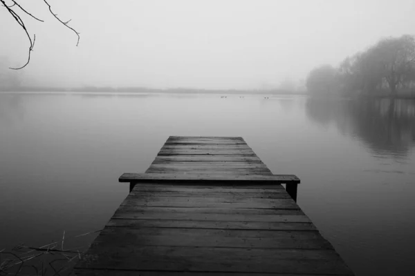 Lonely Landing Stage Fog — Stock Photo, Image