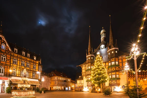 Christmas Market Moon Town Hall Wernigerode — Stock Photo, Image