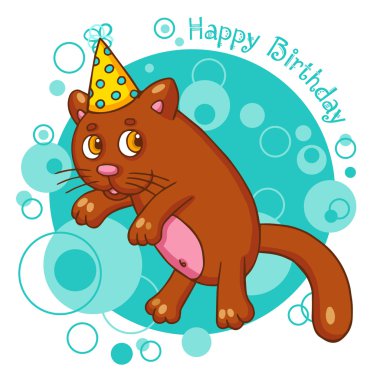 mutlu doğum günü kartı ile kedi