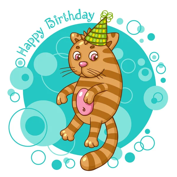 Mutlu doğum günü kartı ile kedi — Stok Vektör