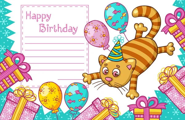 Happy Birthday card with cat — Stock Vector