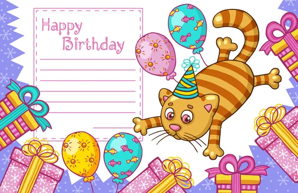 Happy Birthday card with cat — Stock Vector