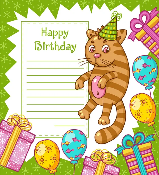 Happy Birthday card with cat — Stock Vector