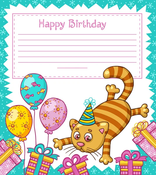 Happy Birthday card with cat — Stock Vector