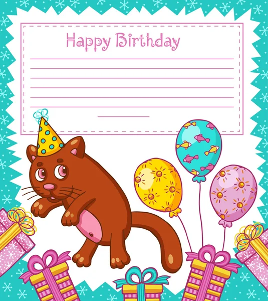 Happy Birthday card with cat — Stock Vector