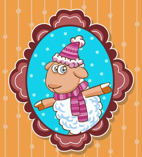 Ovce v klobouku vánoční. — Stockový vektor
