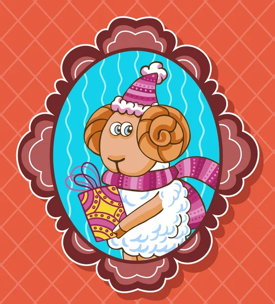 Ovejas en sombrero de Navidad . — Vector de stock