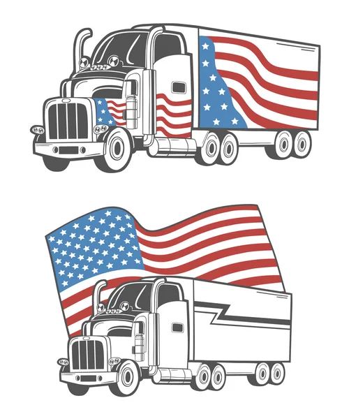 卡车与美国国旗. — 图库矢量图片