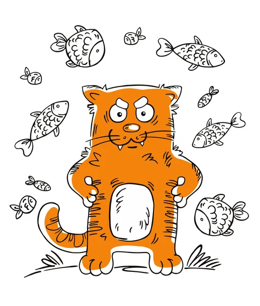 Cartone animato gatto e cibo — Vettoriale Stock