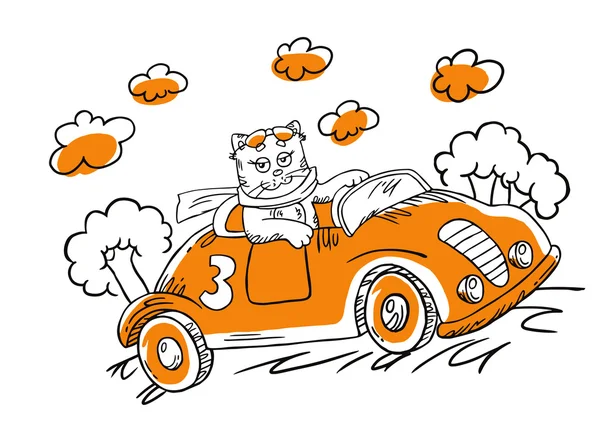 卡通猫在一辆车. — 图库矢量图片