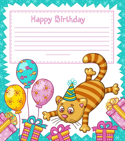 Mutlu doğum günü kartı ile kedi — Stockvector