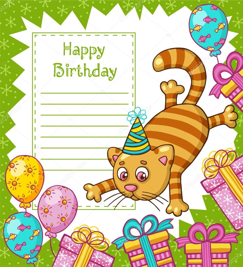 Carte De Joyeux Anniversaire Avec Chat Image Vectorielle