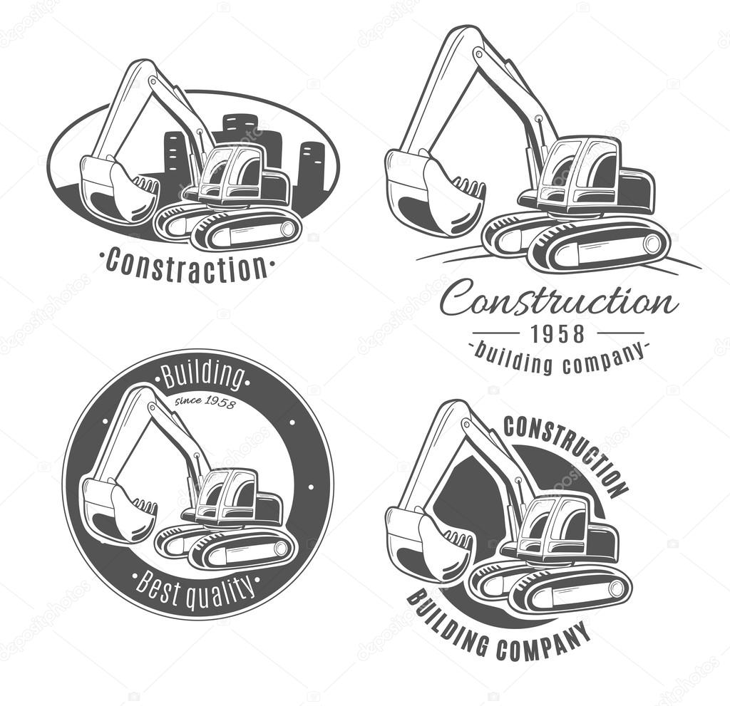 Download Construction logos with excavator — Stock Vector © nesalomeya #74502159