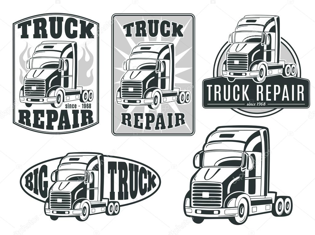 Set of transport, truck, lorry logos, icons. vector illustration on white
