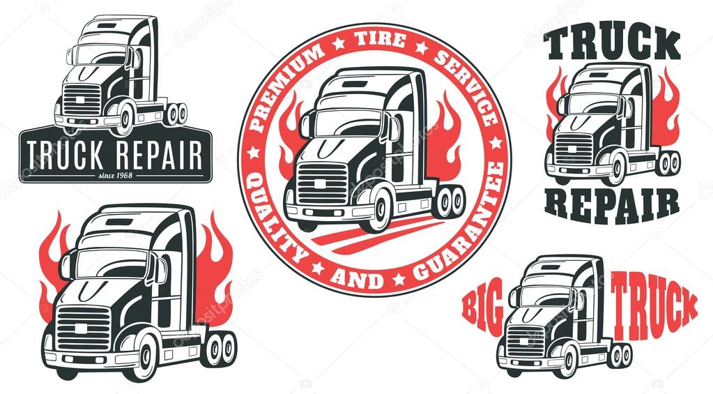 Set of transport, truck, lorry logos, icons. vector illustration on white