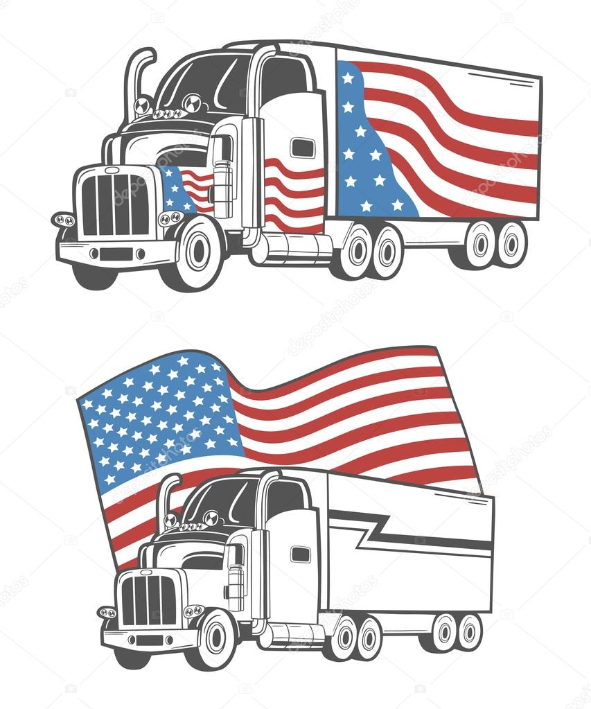 trucks with American flag.