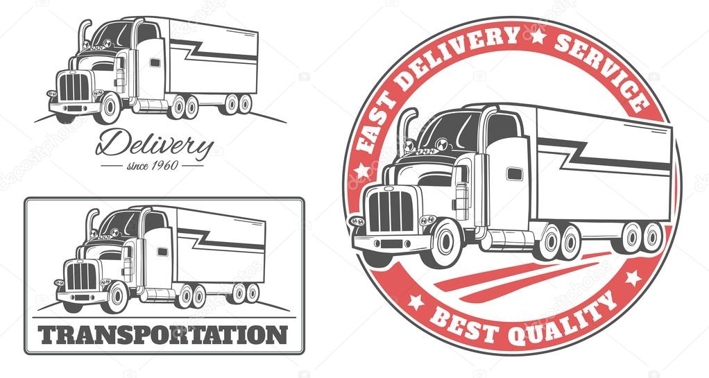 Set of transport, truck, lorry logos, icons. vector illustration on white