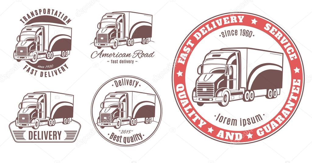 Set of transport, truck, lorry logos, icons. vector illustration on white