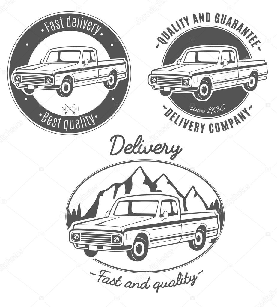 Set of vector logos with pickup truck.