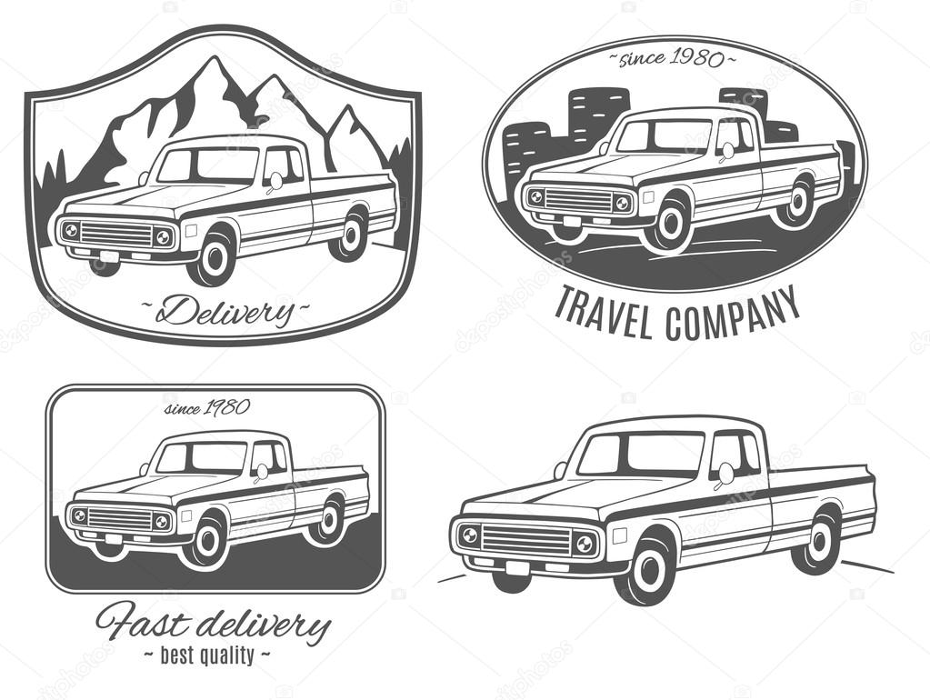 Set of vector logos with pickup truck.