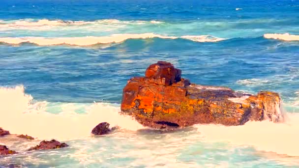 Хвилі, що розбиваються на каменях — стокове відео