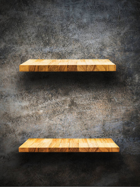 пустые деревянные полки на деревянном фоне. дисплей продукта. 3d-рендеринг