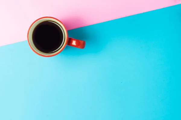 Tasse Kaffee Pastell Ton Blau Rosa Farbe Hintergrund — Stockfoto
